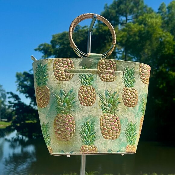 Brahmin Leather Mod Bowie Multi Pompano Pineapple Ring Handle Tote Bag NEW - Picture 2 of 12